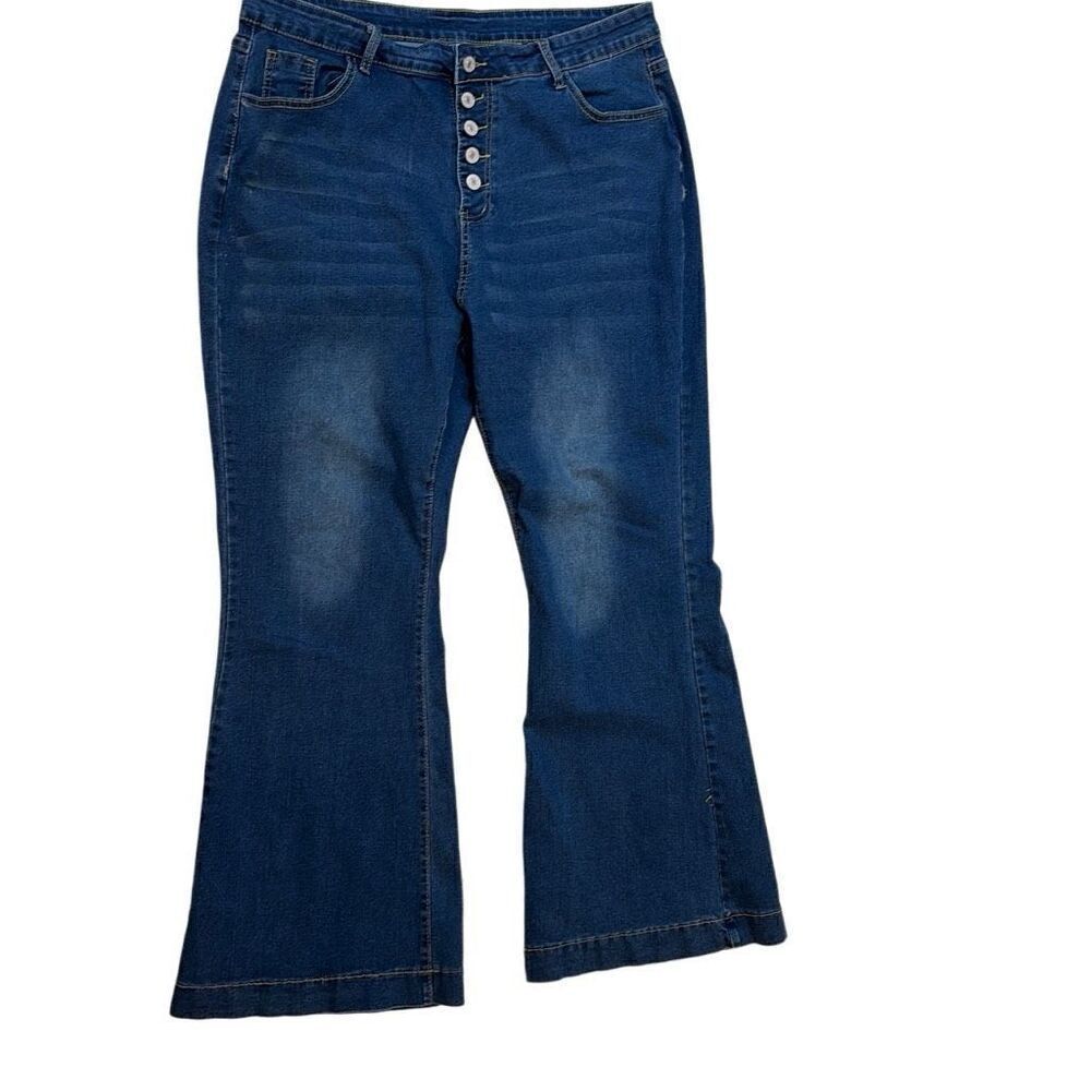 Surprise high rise flair jeans button fly with placed fading stretch 3XL
